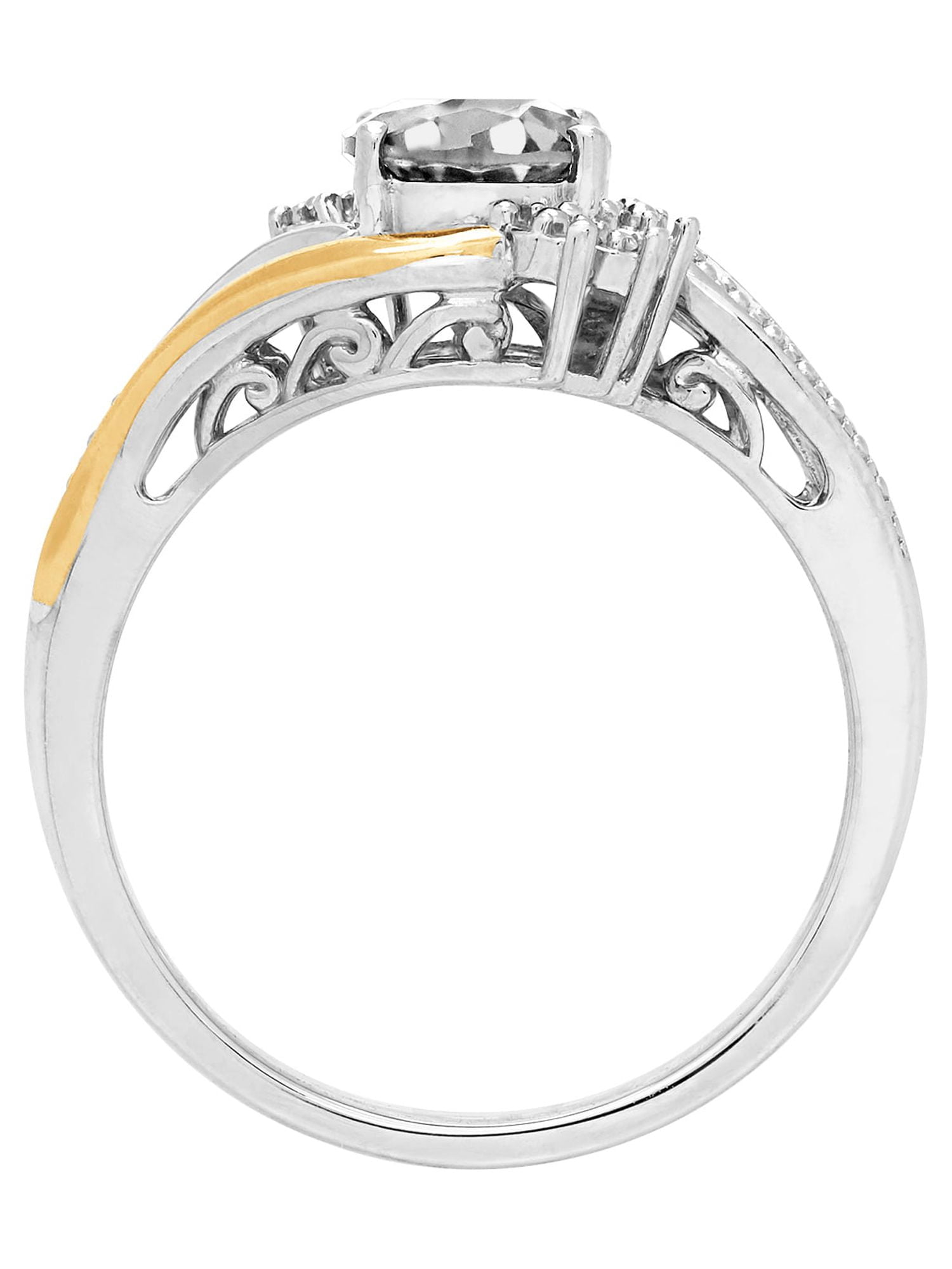 Brilliance Fine Jewelry White Topaz Diamond Ring in Sterling Silver and 10K Yellow Gold