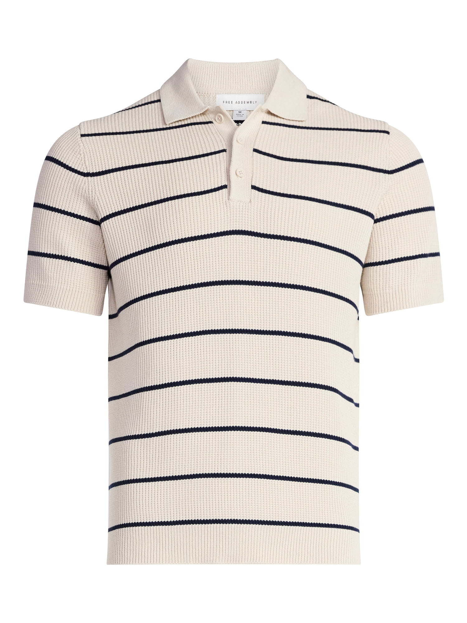 Free Assembly Men's Textured Stripe Polo Sweater with Short Sleeves, Sizes S-3XL