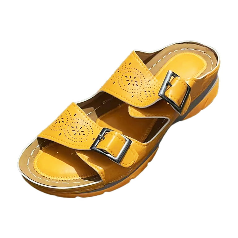 Pimfylm Black Sandals For Women Dressy Women s Block Heels Open Toe Ankle Strap 3.5 Inch Heeled Sandals Yellow 8.5 Walmart