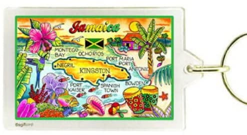 Jamaica Map Acrylic Rectangular Souvenir Keychain 2.5" X 1.5" 