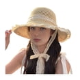 thumbnail image 1 of Sombrero de playa de paja natural de alta densidad con protección solar, ala ancha y diseño abovedado, lazo de encaje y detalles de perlas de imitación. Sombrero de verano., 1 of 8