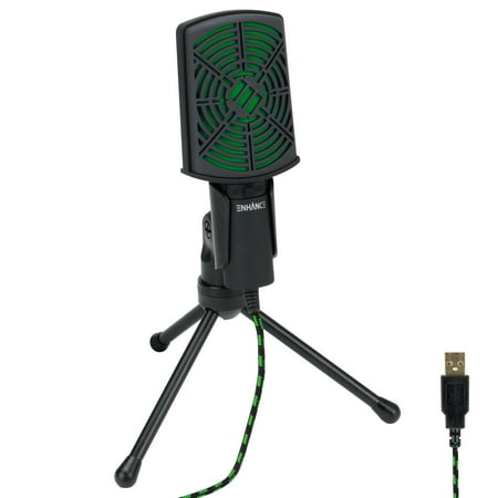 PC USB Condenser Gaming Microphone - Computer Streaming Mic Adjustable Stand Plug and Play Design and Mute Switch by ENHANCE - For Skype, Conference Calls, Twitch, Youtube, Discord and Recording