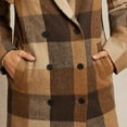 thumbnail image 4 of Guzom Womens Brown Plaid Wool Blend Coat - Long Length Double-Breasted Notched Lapel, Warm Tailored Fit for Fall Winter,Size S, 4 of 9