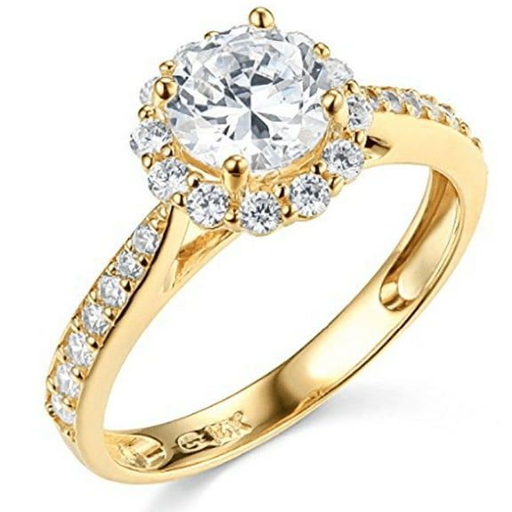 1.95 Ct Round Solid Real 14K Yellow Gold Halo Cathedral Engagement Wedding Ring