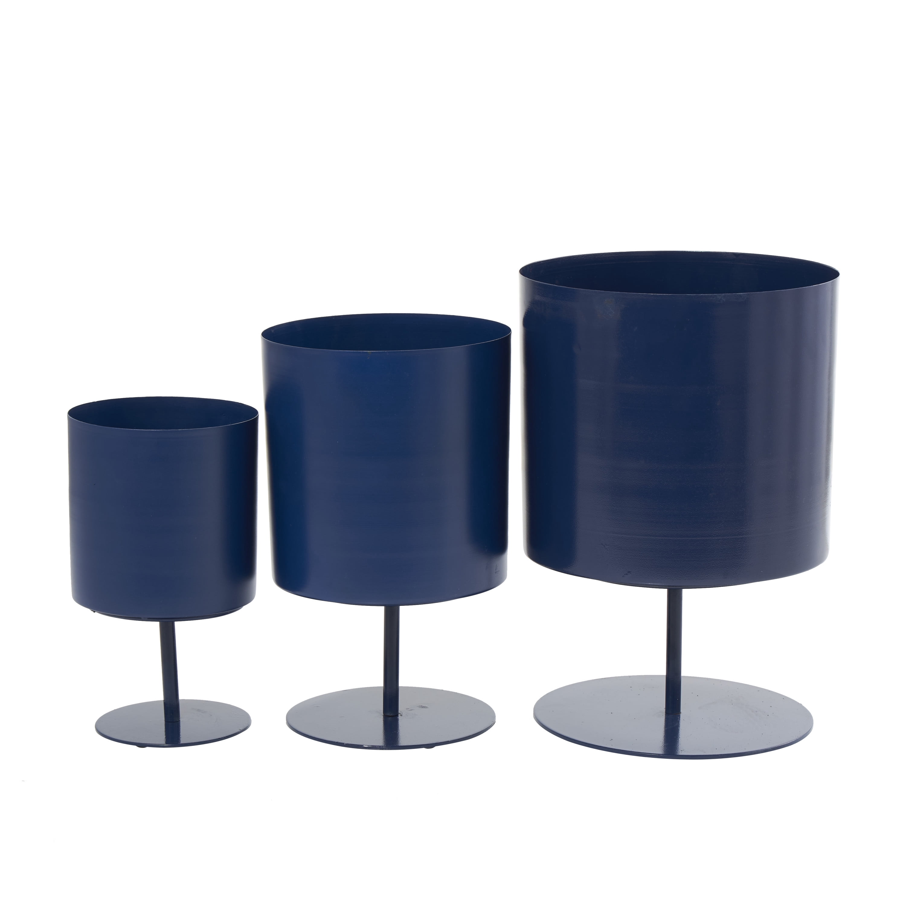 DecMode 14", 12", 10"H Blue Metal Planter (3 Count)