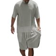thumbnail image 1 of Men's 2 Pieces Shorts Set Ribbed Knit Crew Neck Short Sleeve Shirt Drawstring Waistband Shorts Set, 1 of 7
