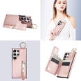 thumbnail image 6 of Designed for Samsung Galaxy S22 Ultra PU Leather Back Case, Vintage Kickstand Card Slots Finger Ring Zipper Drop Protective Business Phone Cover Compatible with Samsung Galaxy S22 Ultra - Rosegold, 6 of 8