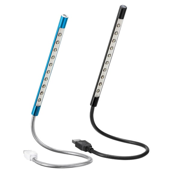 Uxcell USB LED Lights, 2Pcs 10 Lamp Beads LED Light Touch Control Flexible Stick Long Geeseneck Lamp Black/Blue