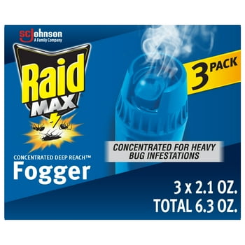 Raid Max Concentrated Deep Reach Fogger, Bug Fogger Kills Large Infestations of Roaches, Ants, Flies, Mosquitoes and More,* 3 Pack, Net Wt. 3 X 2.1 Oz. (60 g), Total Net Wt. 6.3 Oz. (179 g)