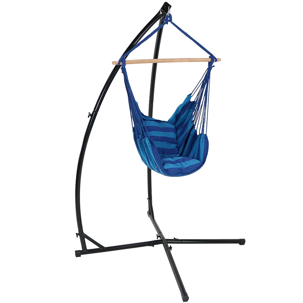 Sunnydaze Indoor-Outdoor Hanging Hamac Chaise Balançoire et C-Stand Set-Oasis
