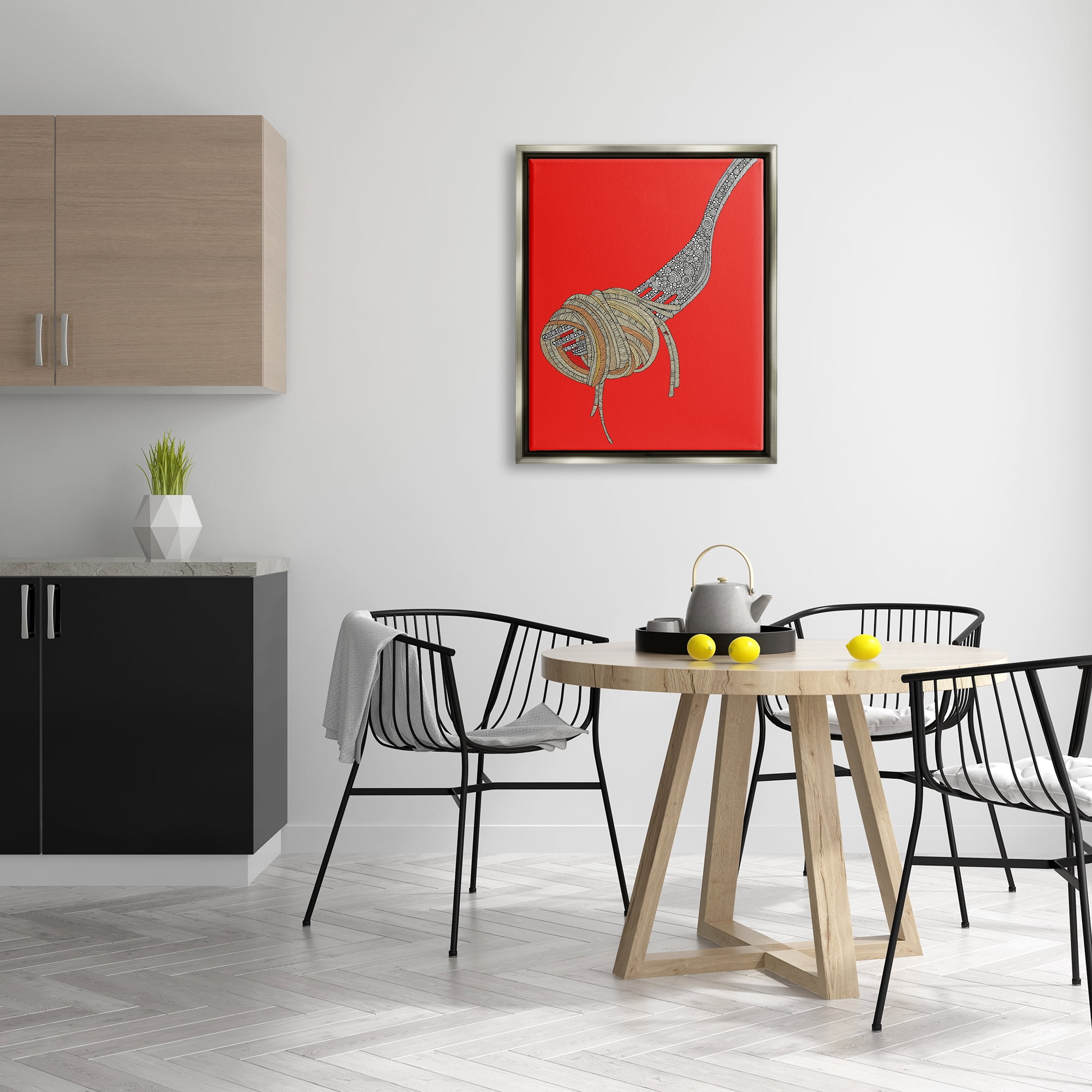 Stupell Industries Pop Style Spaghetti Fork Intricate Fractal Pattern Graphic Art Luster Gray Floating Framed Canvas Print Wall Art, Design by Valentina Harper