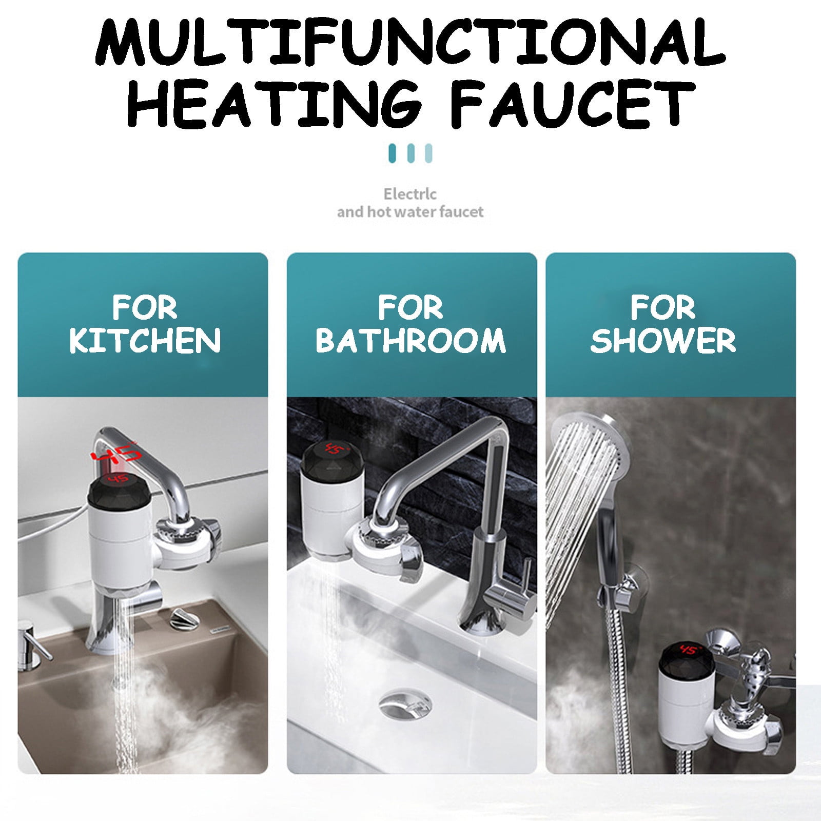 Instant Tankless Hot Water Heater Faucet, Electric Fast Heating Kitchen Tap with LED Digital Display, Adjustable Temperature, Energy-Saving Water Heater for Kitchen, Bathroom Sinks