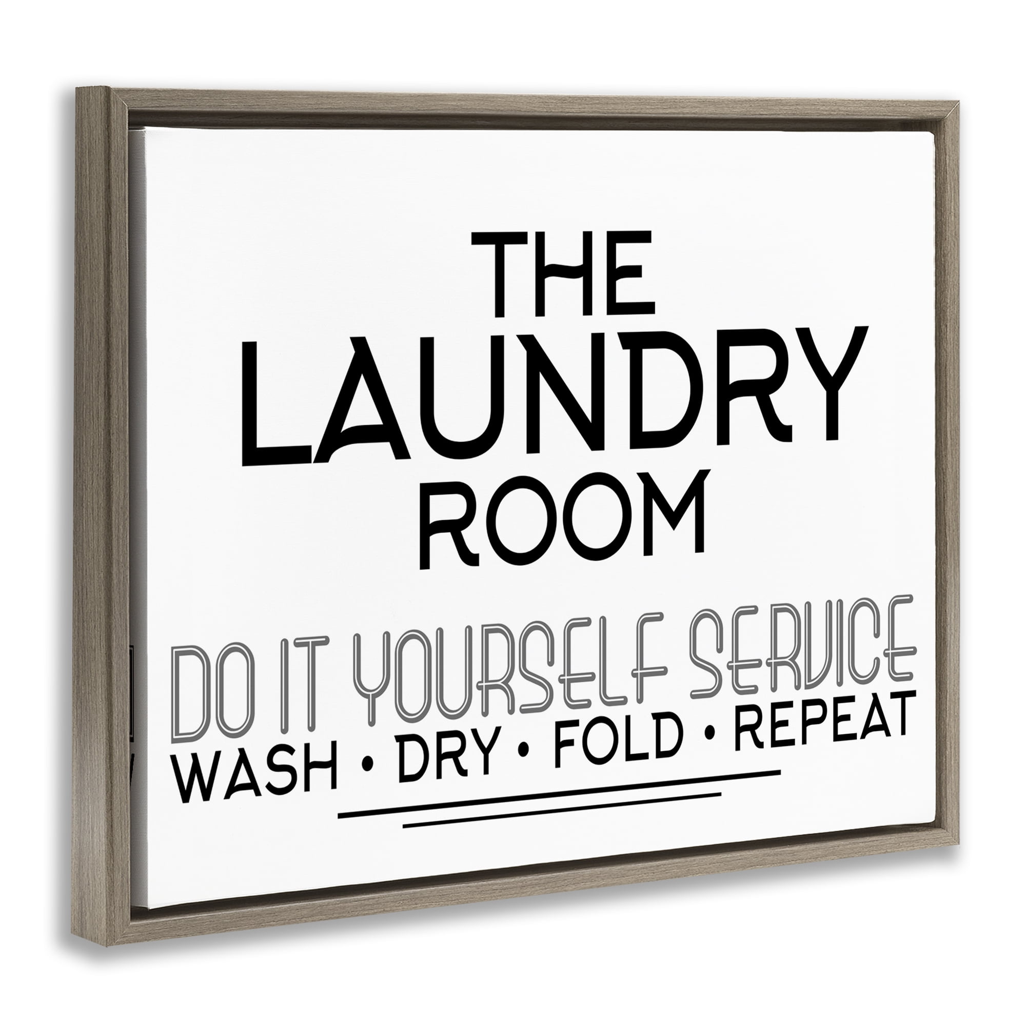 Do It Yourself Laundry Minimal Brown Framed Floater Canvas Wall Art, design by Kim Allen