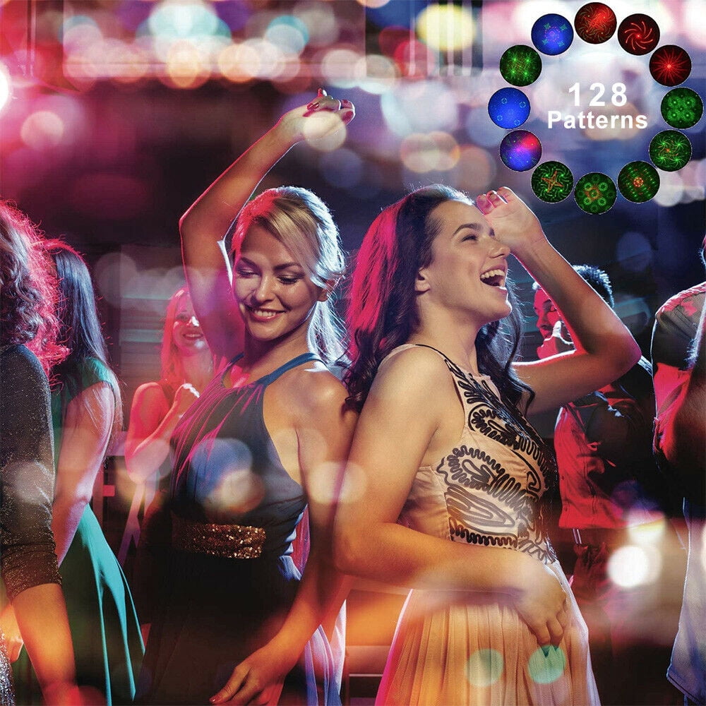 LNKOO 128 Pattern RGB Portable Led Stage Laser Light DJ KTV Projector Party Disco Lamp Stage Laser Light Mini Flash Built-in battery usb charging Strobe Light for Stage Lighting Christmas Parties