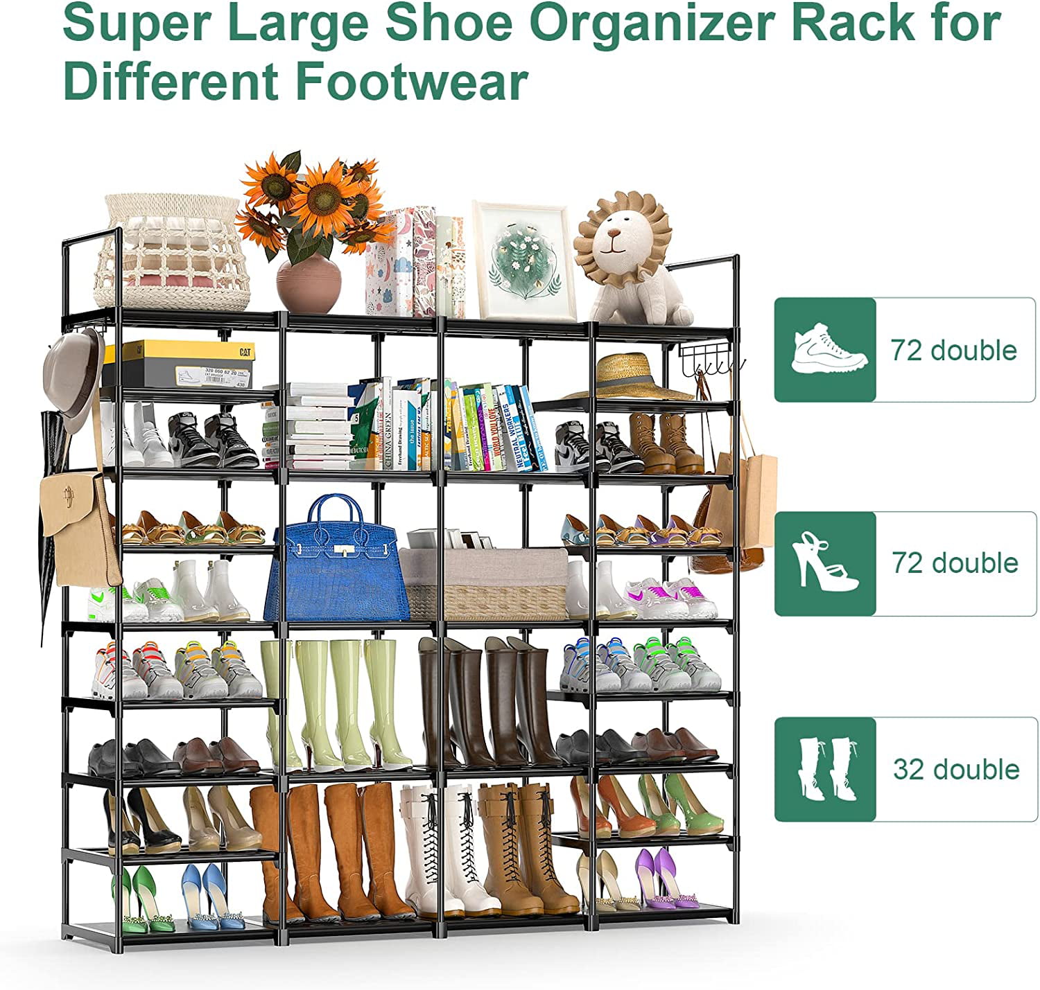 9 Tiers Shoe Rack Metal Shoe Storage Shelf Free Standing Large Shoe Stand  with 2 Hooks for, 1 unit - King Soopers
