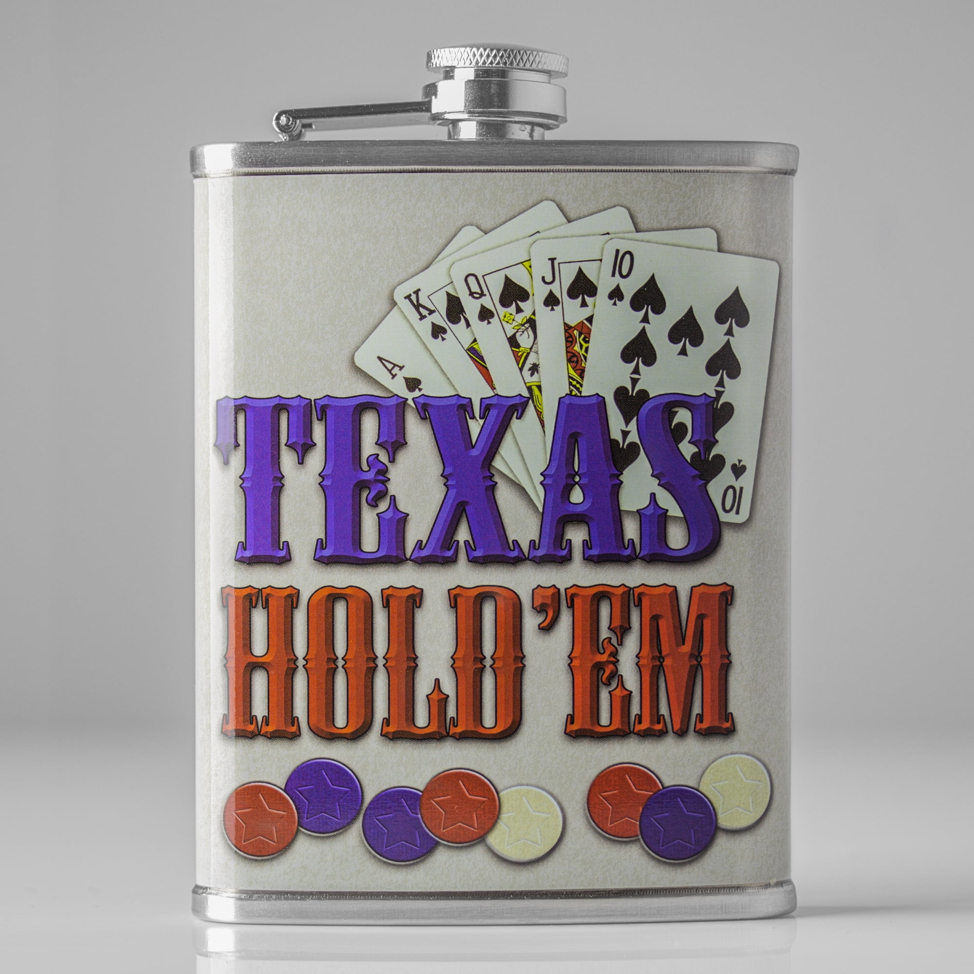 American Art Decor 8 oz Liquor Flask – Texas Hold’em Stainless Steel Hip Flask – Novelty Flask for Men and Women (5.5" x 4" x 1.25")