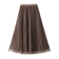 thumbnail image 2 of SWSMCLT Women's Pleated Calf Tea Length Long Skirt Tulle Tutu Midi Skirts Pleated 2 Layered Coffee One Size, 2 of 4