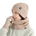 thumbnail image 2 of XIAOCHA Mens Minimal‑Patch Rib‑Knit Beanie Solid Outdoor Hiking Neck‑Gaiter Fall Winter Knit‑Gloves,Khaki, 2 of 5