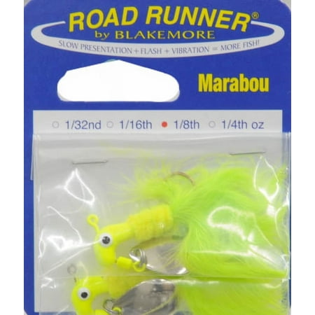 UPC: 0020801043754 | Blakemore B2-1003-012 Road Runner Marabou Jighead 1/8oz Chartreuse Underspin Fishing jig.
