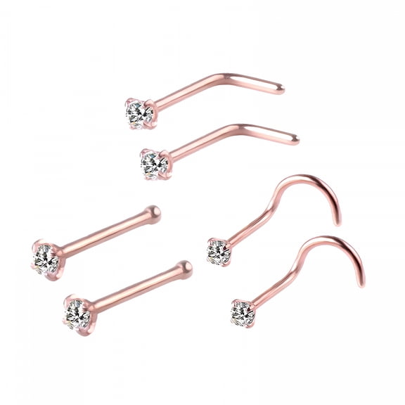 DESIGNICE 6Pcs Corkscrew Nose Rings Piercing Jewelry Nose Studs for Men Family Friends Rose Gold Nose Ring