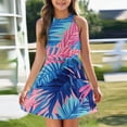 thumbnail image 2 of YOUYEDIAN Hawaiian Dresses for Girls Vacation Halter Neck Palm Tree Print Sundress Vintage Sleeveless A-Line Dress 2025 Summer Tied Waist Dresses,Royal Blue 9-10 Years, 2 of 5