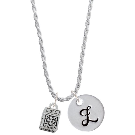 Delight Jewelry Silvertone Prayer Box Silvertone Script Initial Disc - Z - Charm Necklace, 20"+3"