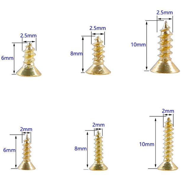 1200PCS Pequeño tornillo de cabeza plana cruzada Tornillo autorroscante Gabinete Puerta Bisagras Bisagras, DIY Tornillo multifuncional Accesorios electrónicos Juego de micro tornillos Oro Adepaton YQ-0372