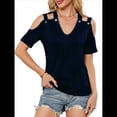 thumbnail image 2 of Blusa de Punto con Hombros Descubiertos y Cruzados para Mujer, Informal, Elegante, con Textura, para Verano Azul Marino XXL, 2 of 10