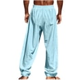 thumbnail image 7 of Erwazi Men's Solid Cotton Line Pants Drawstring Straight Leg Loose Fit Casual Beach Outwear Pants with Pockets, 7 of 7