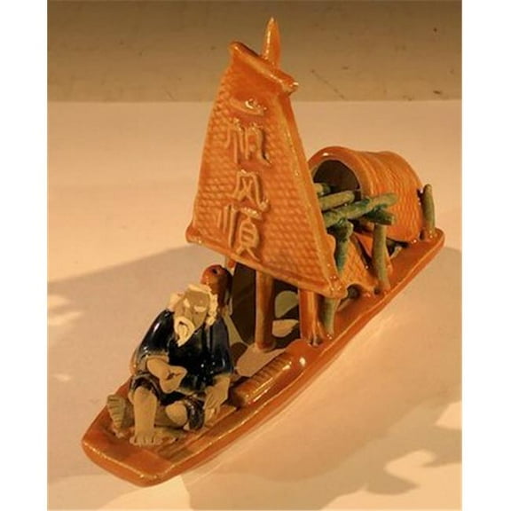 Bonsai Boy e3379 Man on Sampan Boat Glazed Figurine - Large