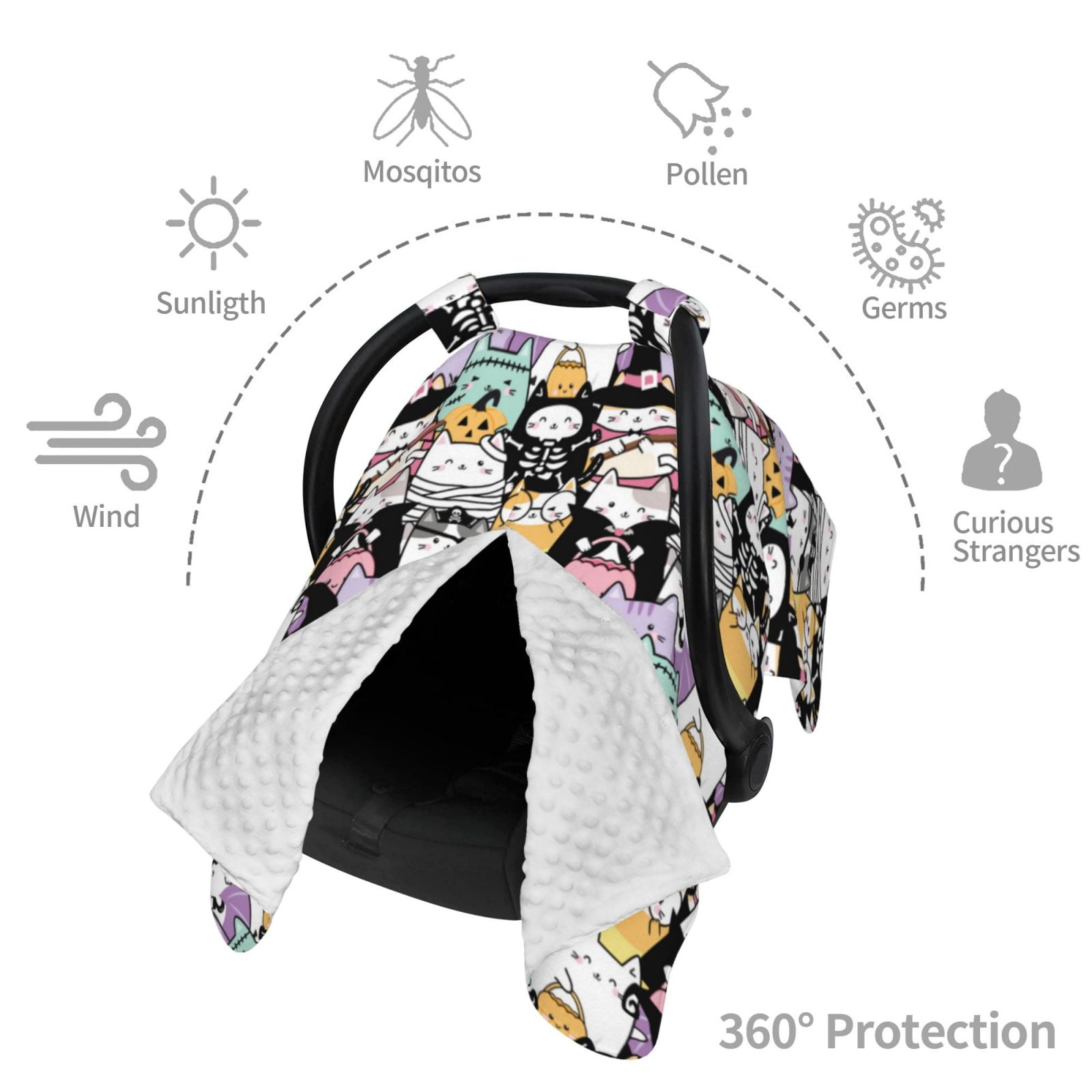 Car Seat Cover Baby - Halloween Decoration Cartoon Cat Breathable Infant Car Seat Cover for Baby Carseat, Lightweight Comfort Baby Essentials Must Haves Newborn Stuff for Girl Boy