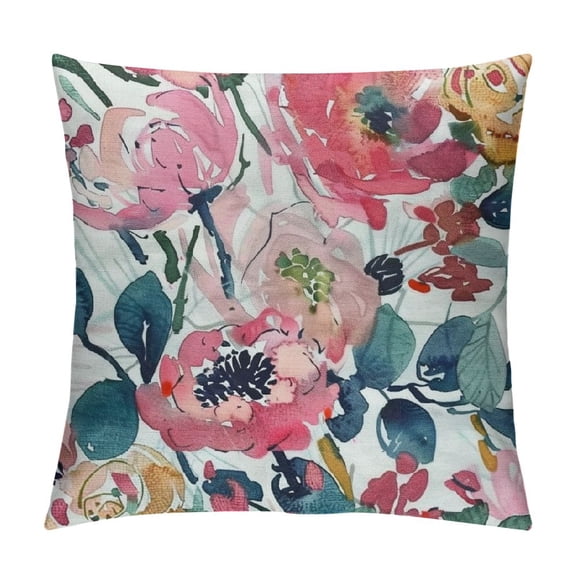 PHYHOO Spring Floral Pillow Covers for Watercolor Pink Flowers Decor Throw Pillows Green Leaves Plant Outdoor Decorative Cushion Cases with Zipper for Couch Bed Decorations