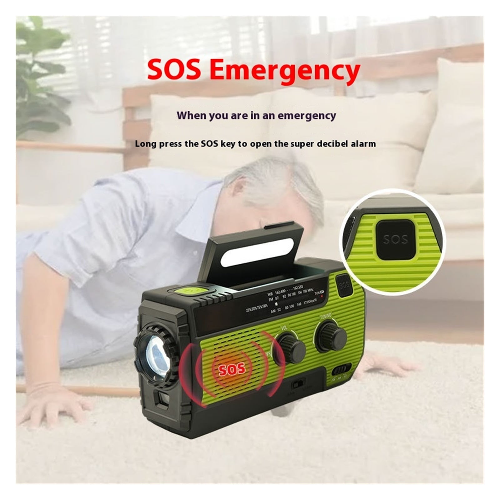 FM Radio Weather Receiver 4000mAh Multifunctional Solar Hand Crank Radio USB Charging Emergency Radio LED Flashlight Power Ban