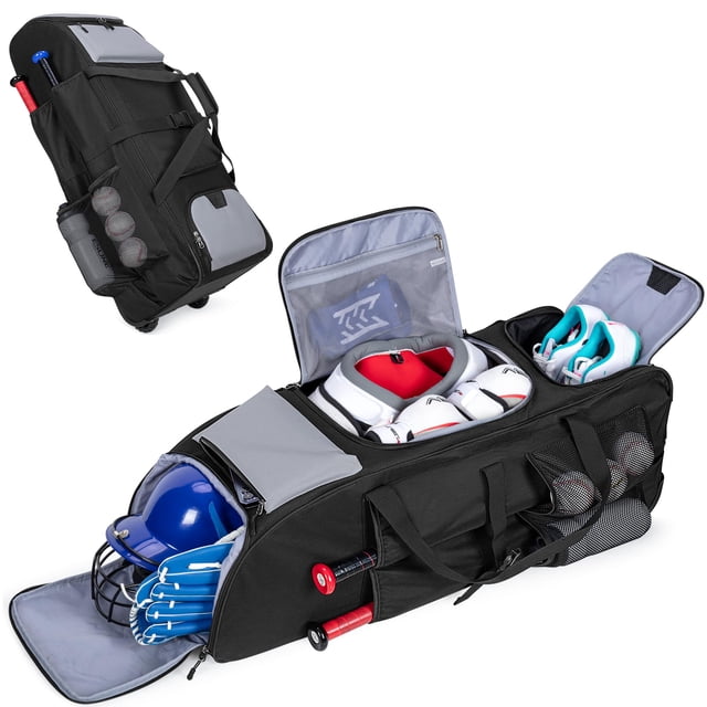 Bolsa de béisbol con ruedas GOBUROS para 4 bates con compartimento para zapatos