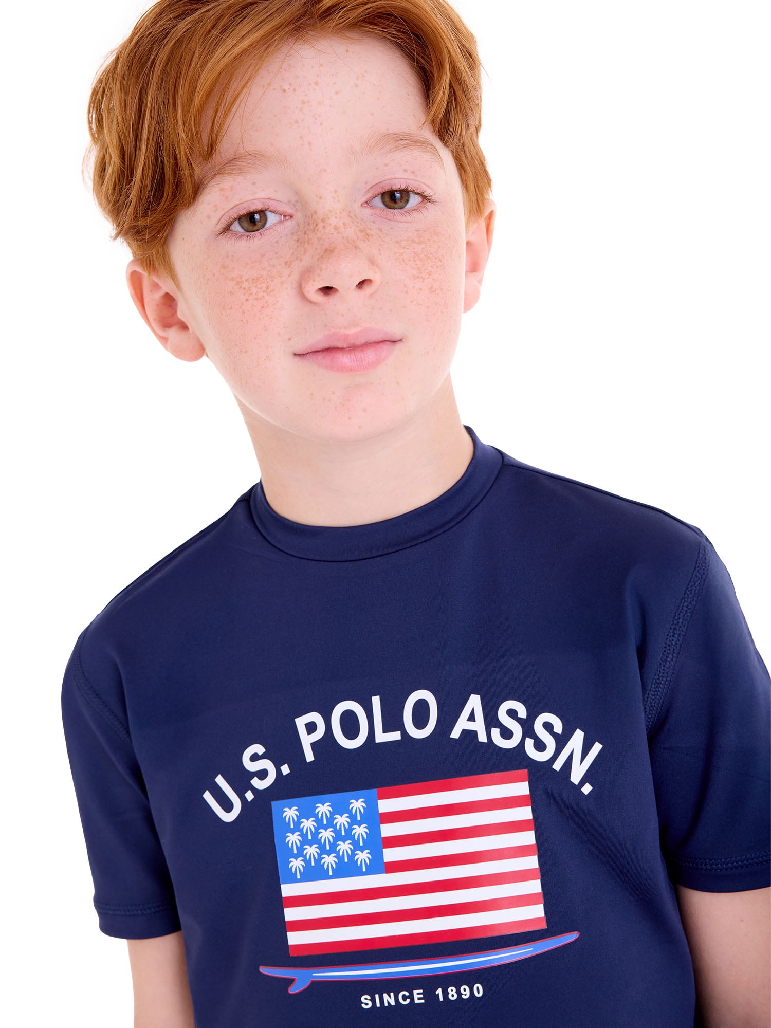 U.S. Polo Assn. Boys Short Sleeve Flag Print Rash Guard, Sizes 4-18