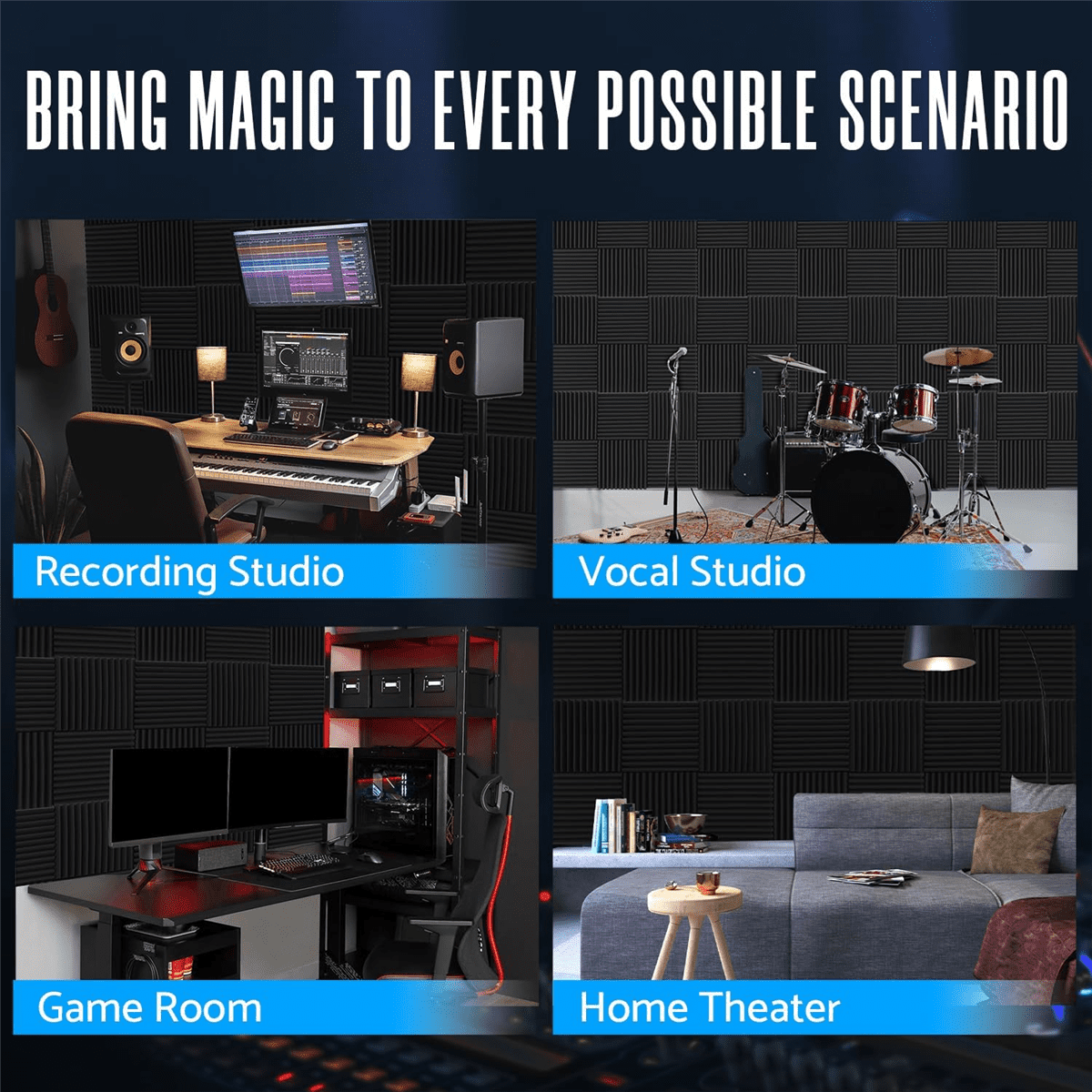 52 Pack Acoustic Foam Panels 1 X 12 X 12 Inches Sound Proof Foam Panels for Walls,Soundproof Wall Panels Acoustic Panels