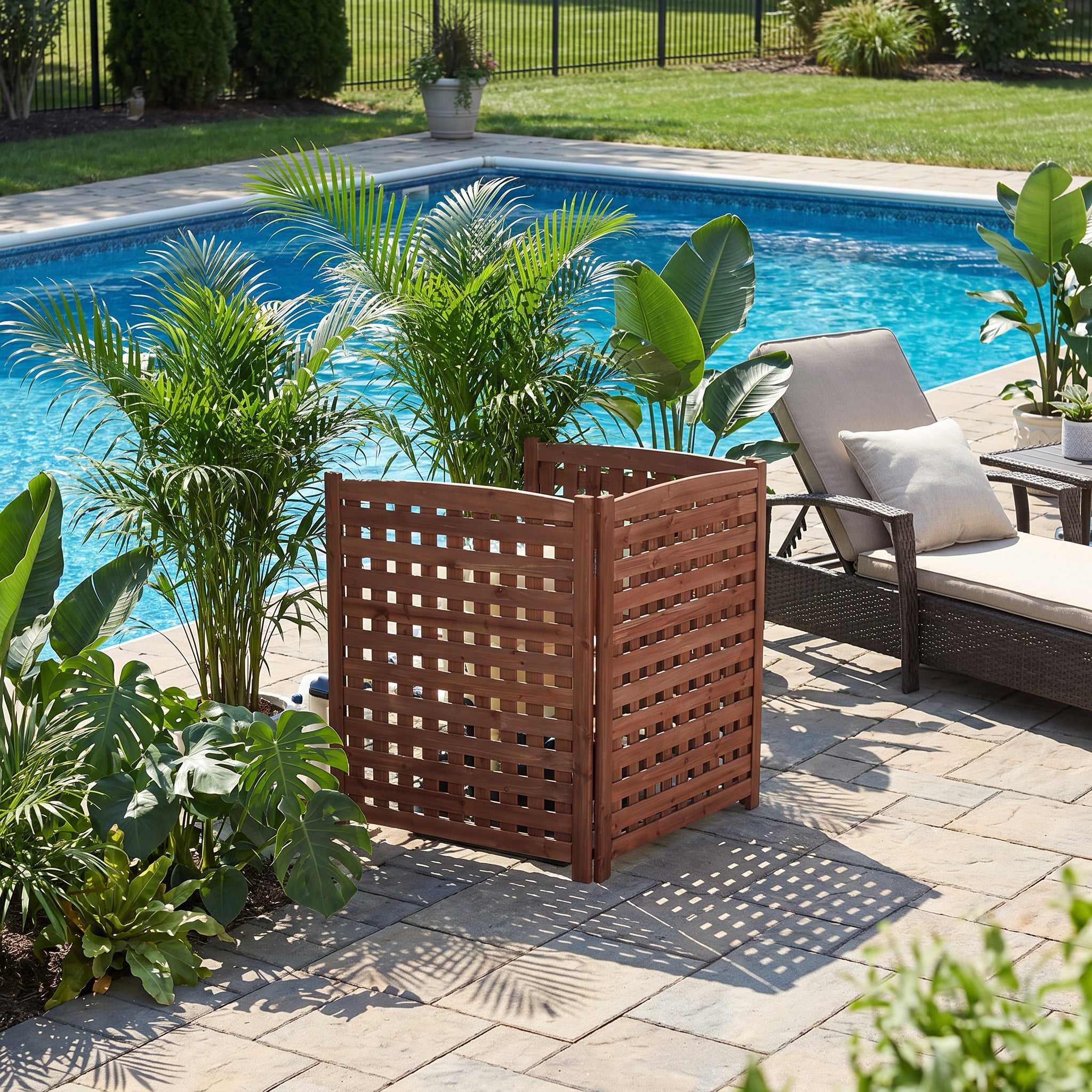 3-Panel Solid Wood Outdoor Air Conditioner Privacy Fence Screen, 32"W×38"H Weather Resistant Slatted Enclosure Fence for AC Unit Trash Can Pool Pump Garden Patio