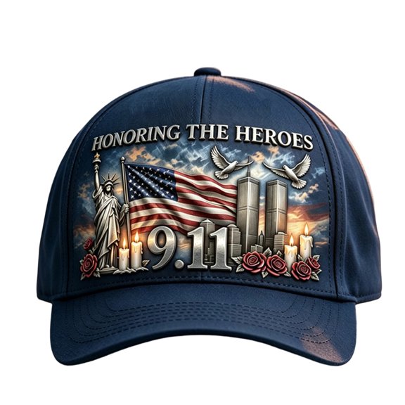 DORKASM 9.11 Never Forget 25th Anniversary Baseball , 2001-2026 Memorial Hat | Distressed patriotic featuring lights B One Size