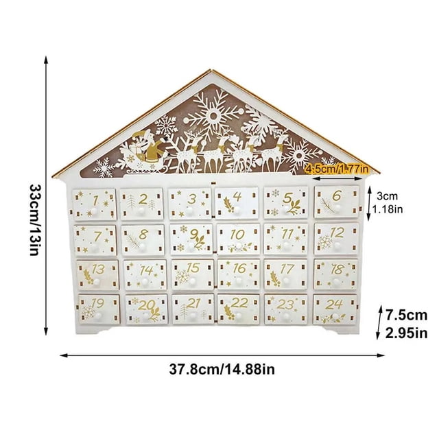 Calendario de Adviento de madera para Navidad, adorno de cuenta atrás de Casa de pueblo iluminado con LED, caja de cajones grandes, decoración de Navidad, 24 piezas