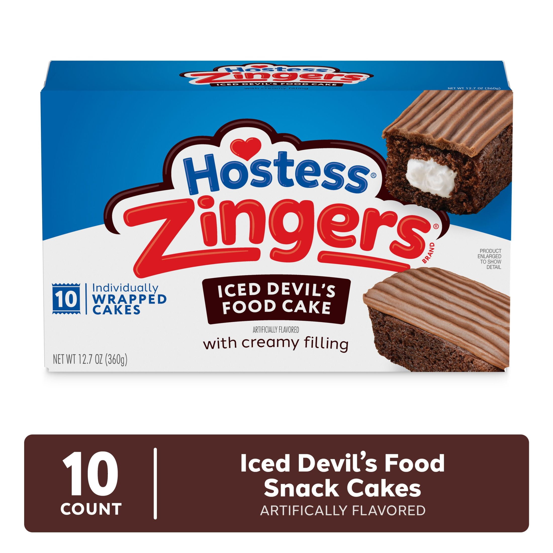 Hostess Zingers Snack Cakes, Artificially Flavored Iced Devil’s Food Cake, 12.7 oz Box (10 Count)