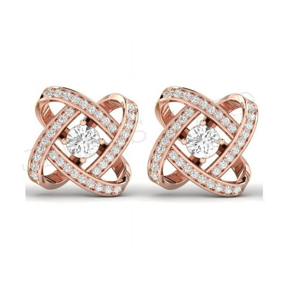 Elegant Love Knot 925 Sterling Silver Handmade Stud Earrings 18K Rose Gold Plating Round D/VVS1 Diamond Earrings