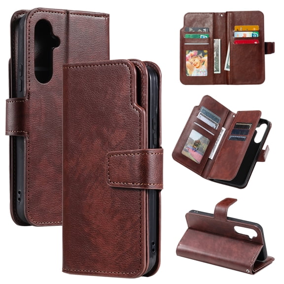 Allytechgroup Wallet Case for Samsung Galaxy S24, 9 Cards Slots Flip Stand RFID Blocking Bumper Shockproof Vintage PU Leather Phone Case Cover for Galaxy S24, Brown