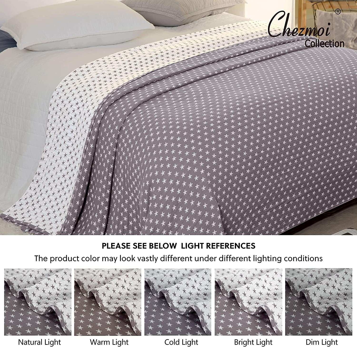 Sterling Creek Dawson Gray White Star Muslin Blanket Three Layers Lightweight Cotton Gauzy Blanket Queen