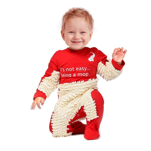 Lindo Mono Con Trapeador Para Bebé: Divertido Y Funcional, Perfecto Como Mameluco De Manga Larga Para Su Bebé Que Gatea Y Para Usar Como Mono Para Bebé Todos Los Días. Genial Como (Rojo 9-12 Meses)