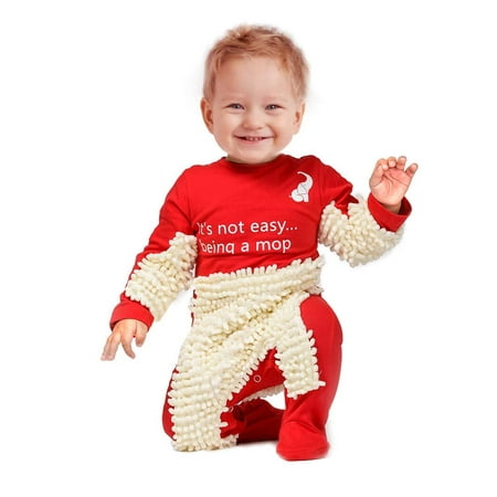 

Cute Baby Mop Onesie - Funny and Functional Perfect as a Long Sleeve Romper for Your Crawling Baby and for Use as an Everyday Baby Jumpsuit. Great as (Red 9-12 Months)