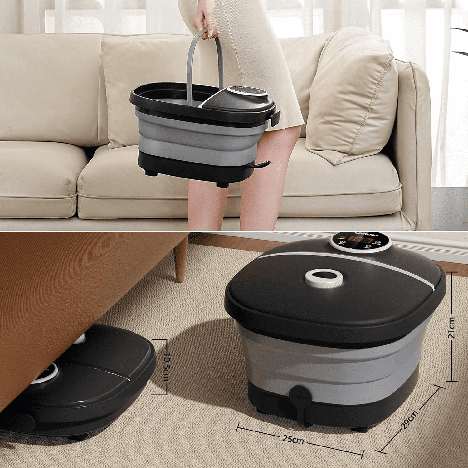 Gehana Foot Spa Massager with Heat, Bubbles & Roller Massage - Digital Display Foot Bath for Stress Relief, Collapsible Design for Home Use