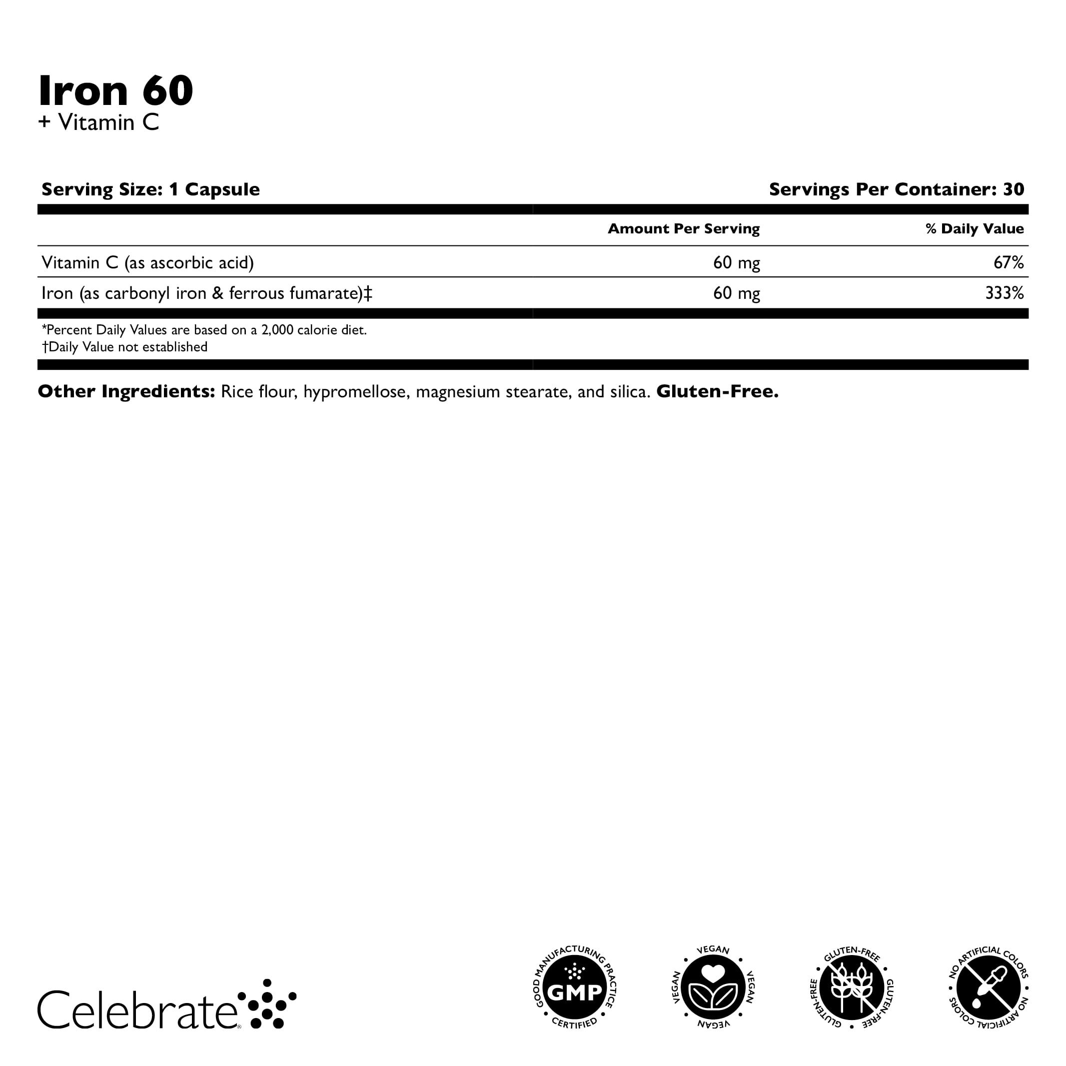 Celebrate Vitamins 60 mg Iron + Vitamin C Capsules - 90 count