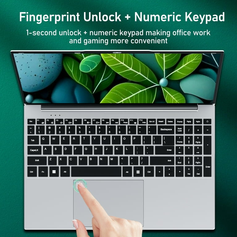 KUU 15.6" Laptop Intel N100, 16GB RAM, 1TB SSD, Windows 11 Work Computer, Fingerprint Reader, Backlit Keyboard,Silver