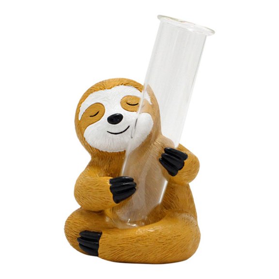 Flower Test Tube Vase Sloth Statue Table Centerpiece Resin Figurine Floral Arrangement for Dining Room Kitchen Restaurant Shop Bookshelf