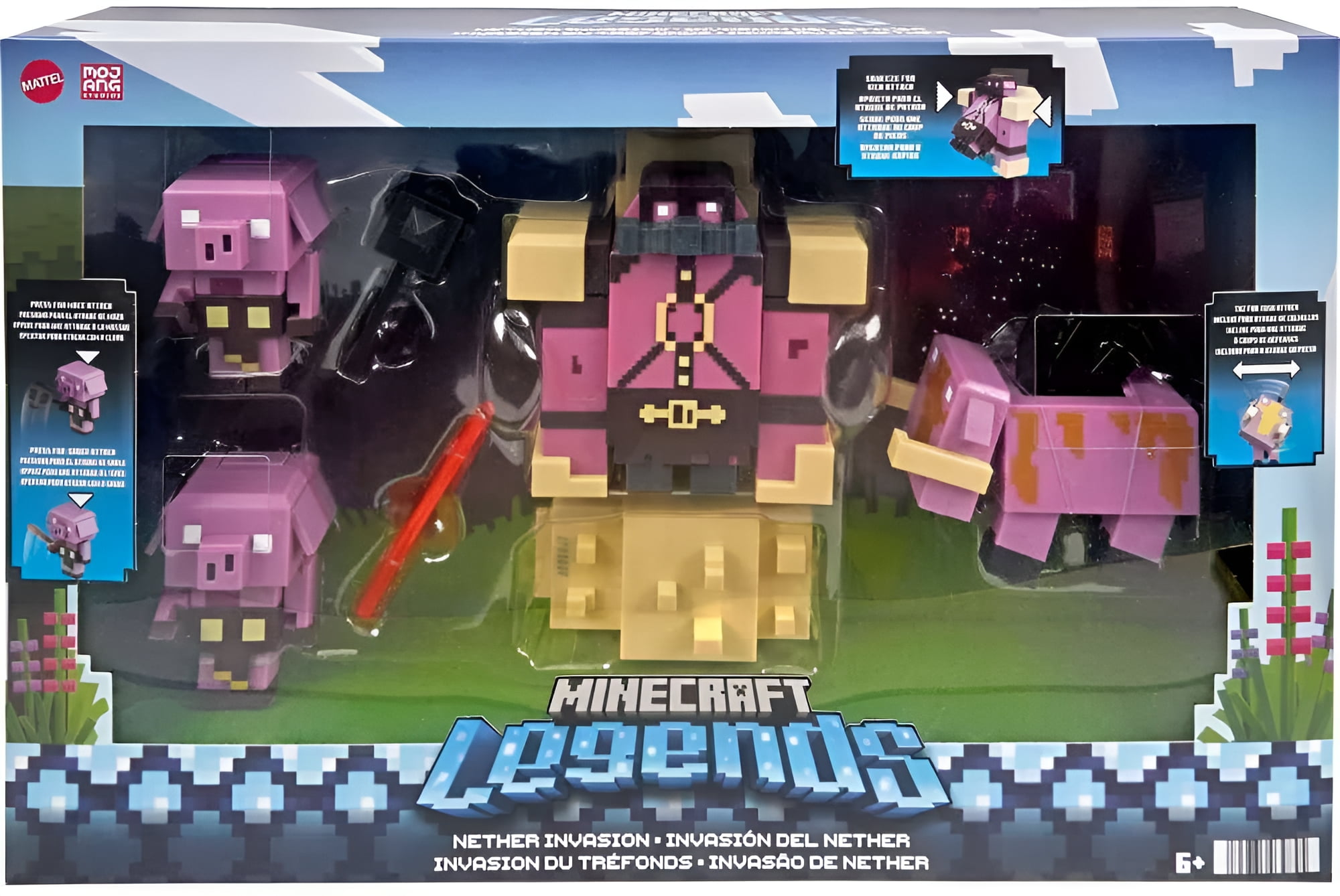 Minecraft Legends Play Toys 3.25 inch Scale Nether Invasion Action Figure 4 Pack Set with Characters Walmart